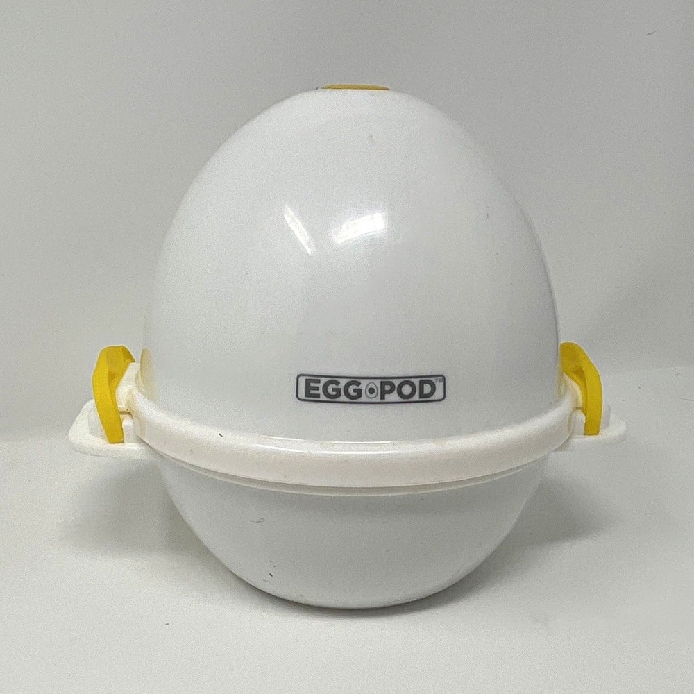 EggPod Microwave Egg Poacher Cooker with Lid White Yellow Gray Plastic